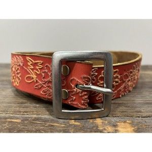 Lucky Brand Red Stitching Floral Boho Wide Belt  Stunning Size Small